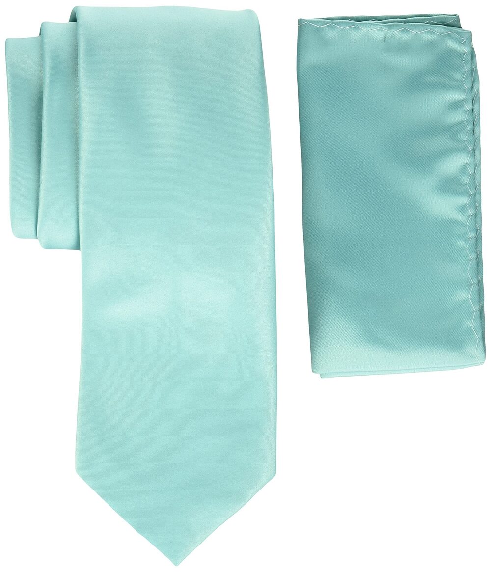9695 Satin solid Tie Set, Turquoise, One Size